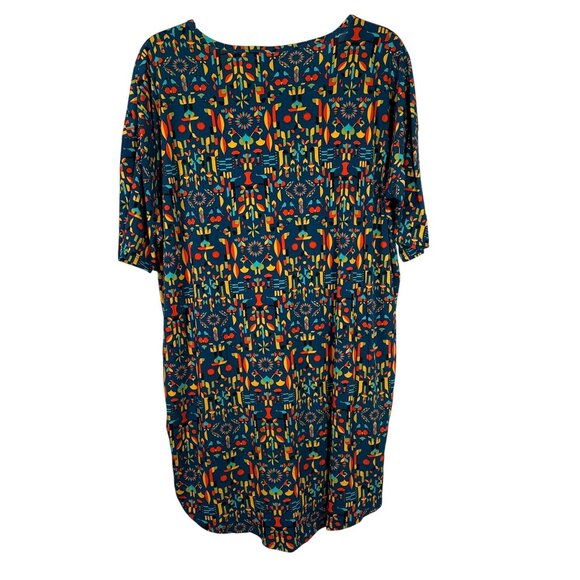LuLaRoe IRMA Blue Red Yellow Orange Patterned Hi-Low Tunic Top Shirt MEDIUM M - Picture 4 of 5